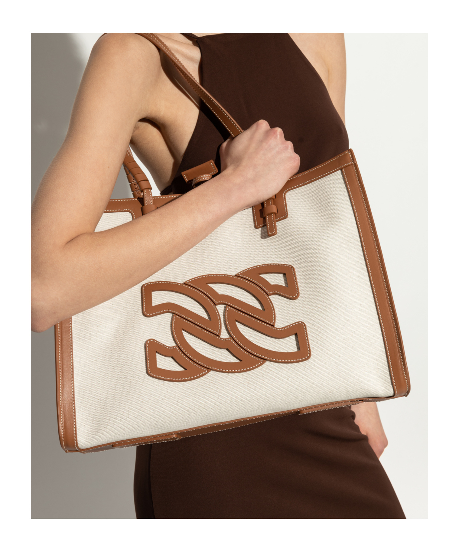 Casadei Women's Canvas And Leather Tote Bag In White