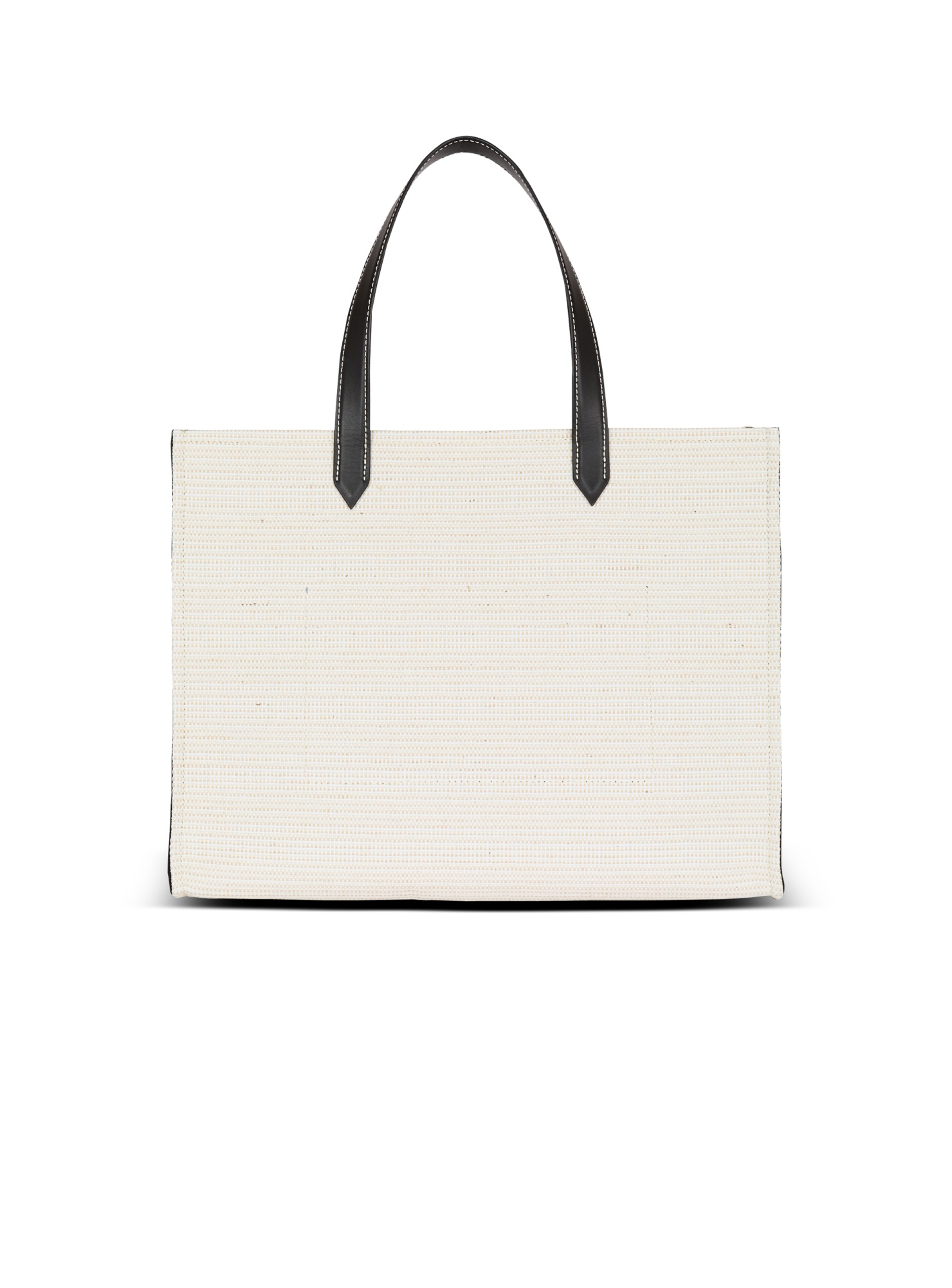 Balmain B-army Medium Shopper Tote Bag In Raffia And Leather In White