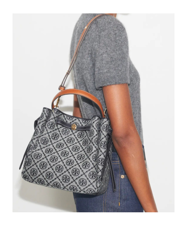 Tory Burch Romy T Monogram Bucket Bag In Blue