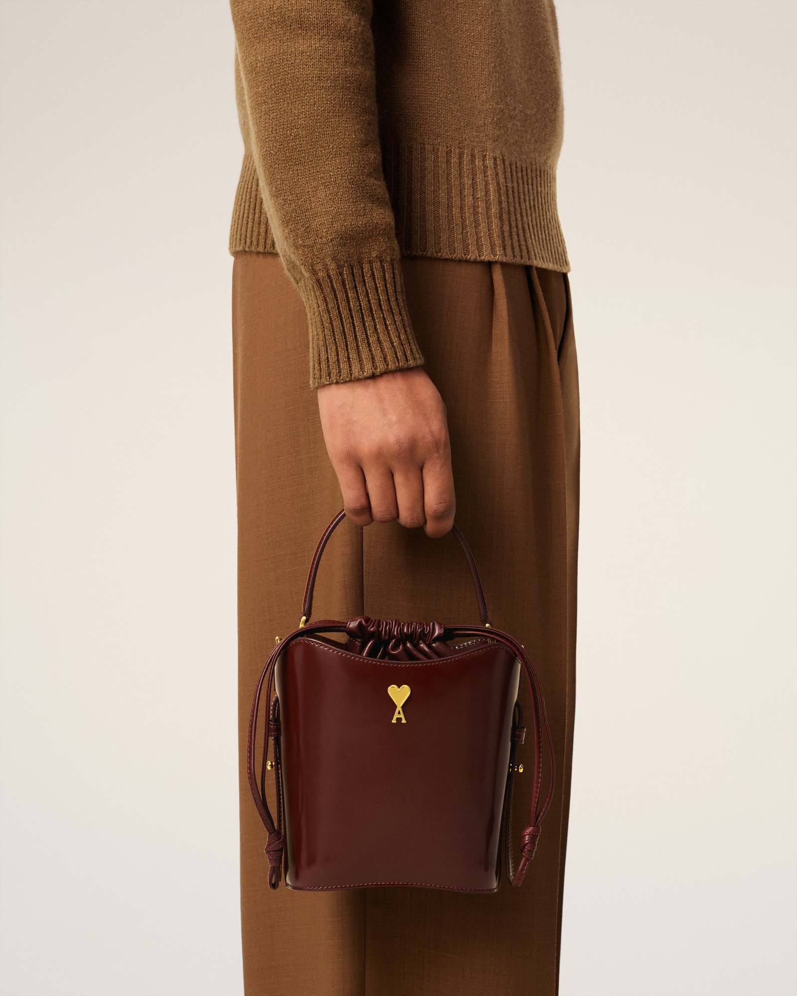 Ami Alexandre Mattiussi Ami Paris Mini Drawstring Bucket Bag In Brown