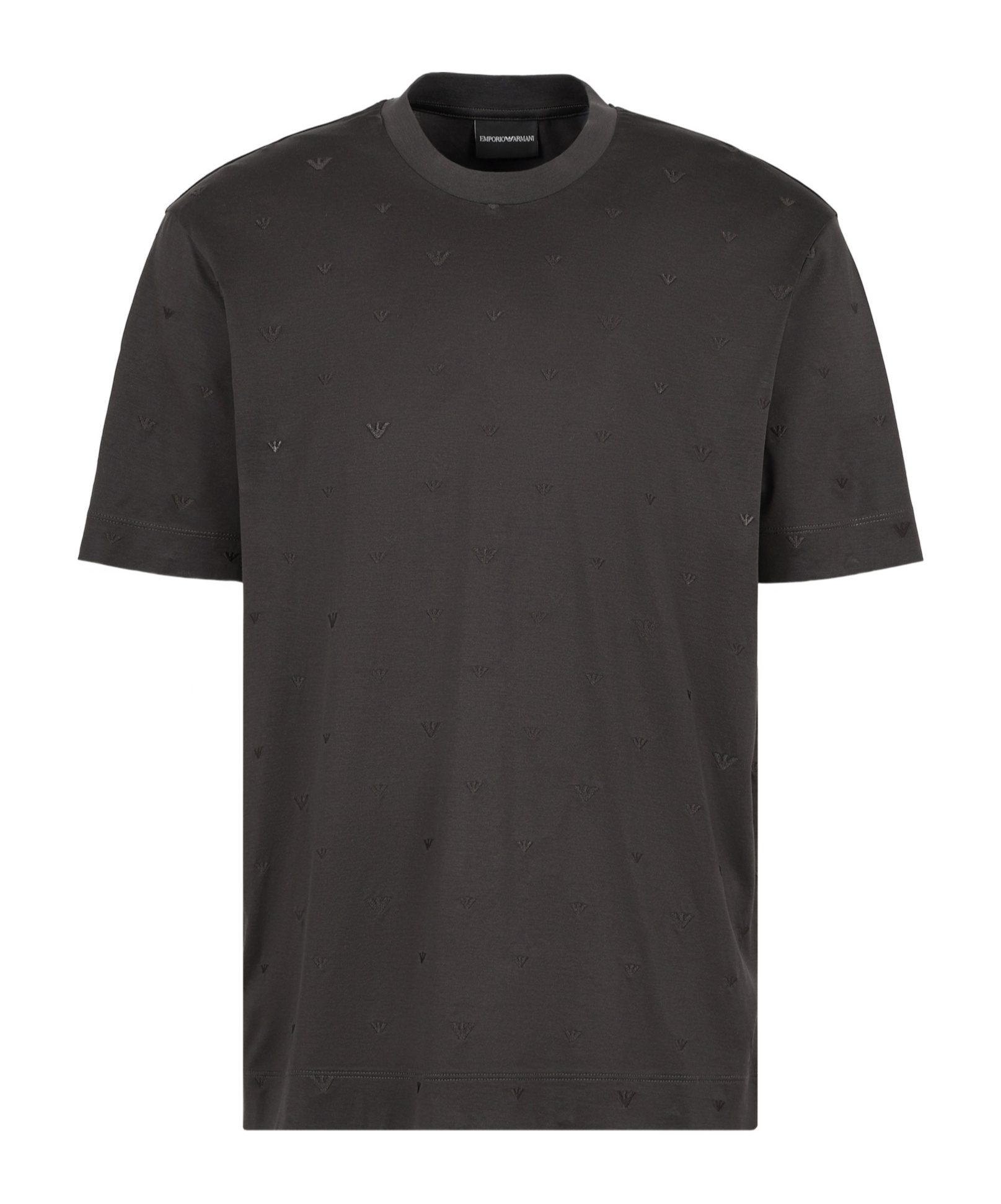 Emporio Armani Asv Lyocell-blend Jersey T-shirt With All-over Micro Eagle Embroidery In Black