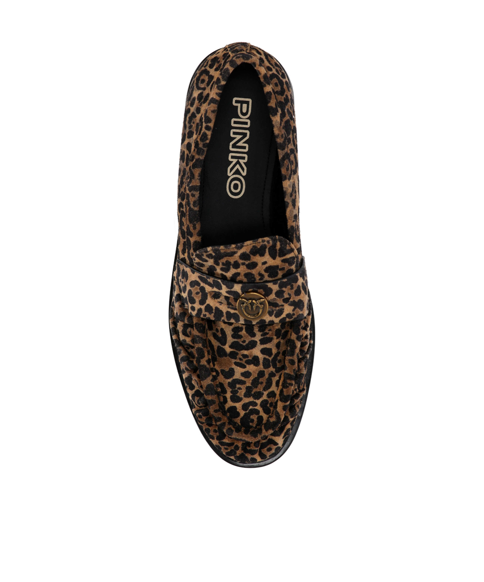 Pinko Brown Loafers With Leopard Print And Logo Plaque In Leather Woman In Black