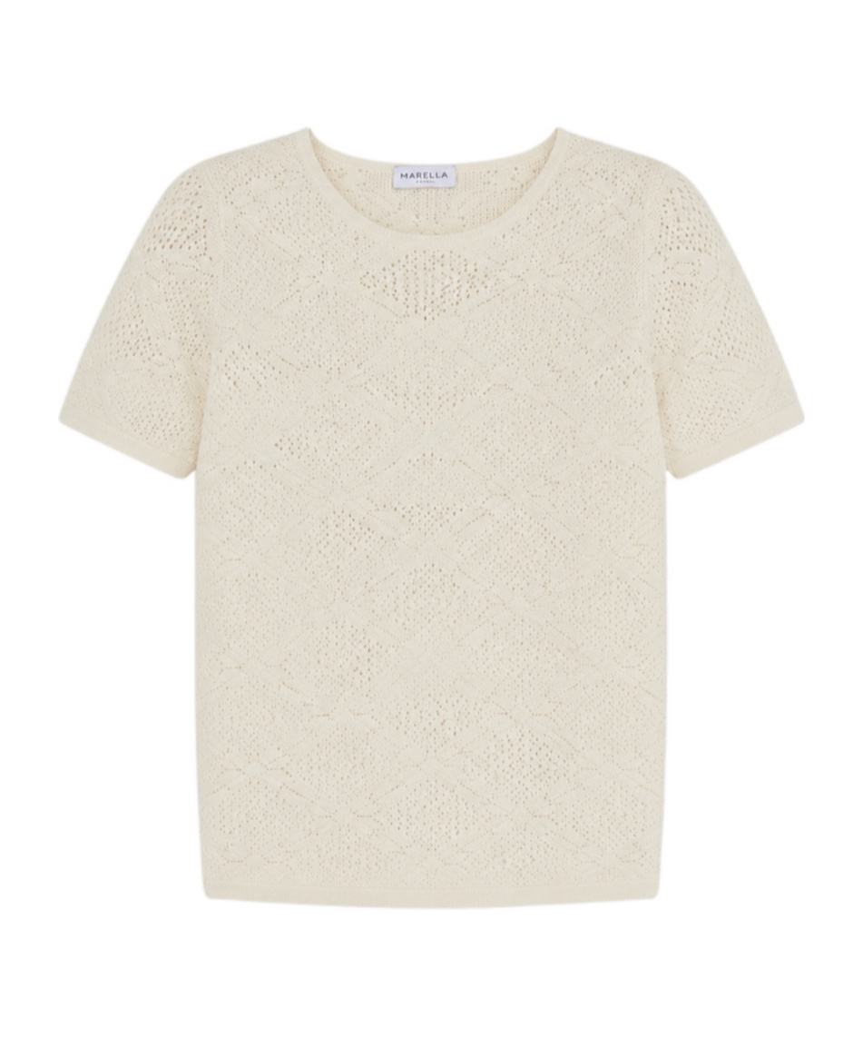 Marella Lace-knit T-shirt In Neutral