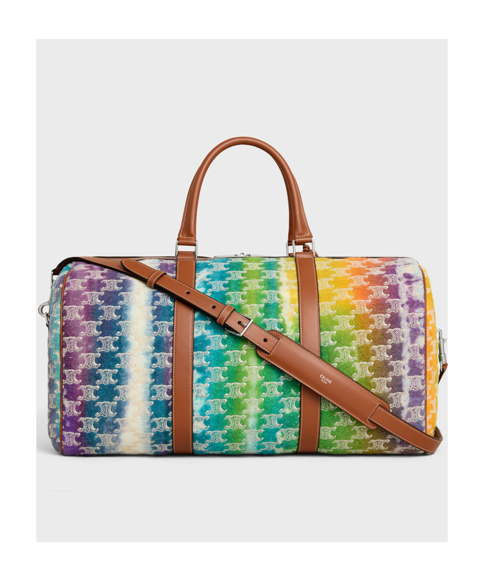 Celine Medium Travel Bag In Textile With Triomphe Embroideries And Calfskin In Multicolor