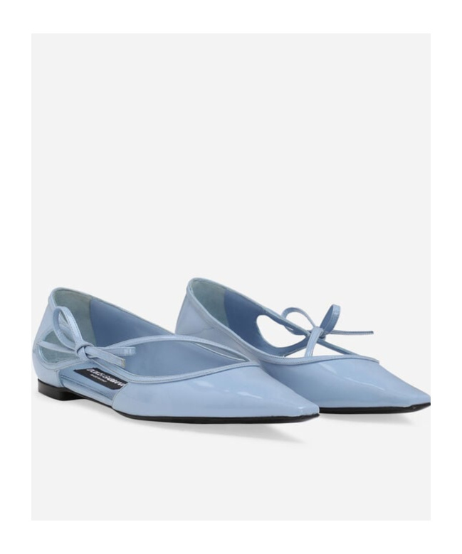Dolce & Gabbana Mun Polished Leather Ballet Flats In Blue