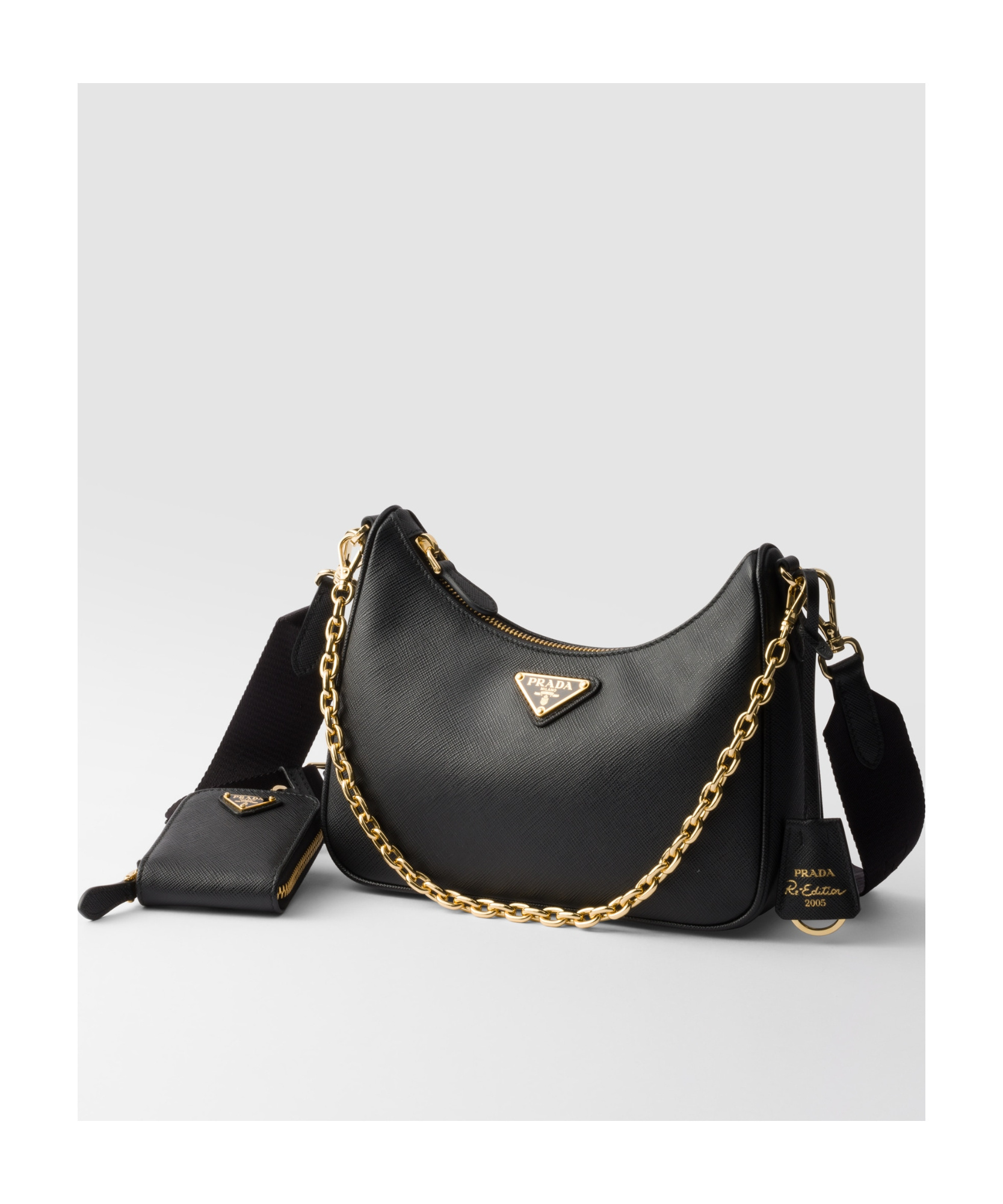 Prada Re-edition 2005 Saffiano Leather Shoulder Bag In Black