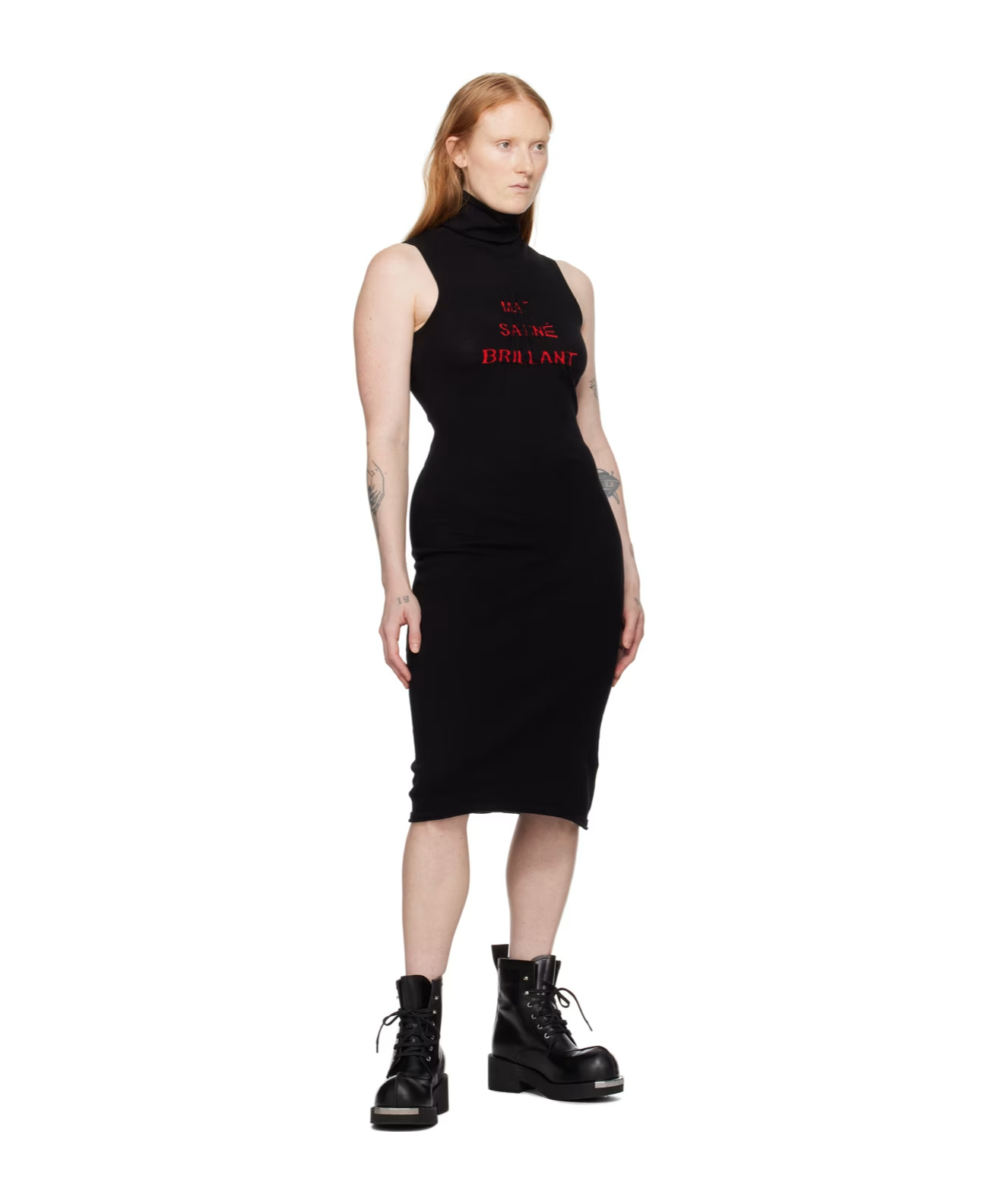 Shop Mm6 Maison Margiela High Neck Sleeveless Dress In Black