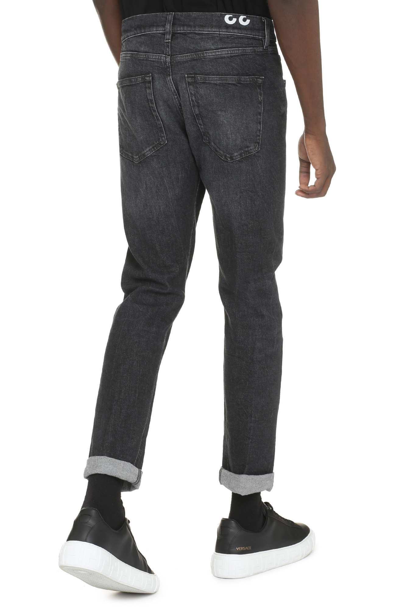 Dondup Stretch Cotton Jeans Roll-up Cuffs In Black