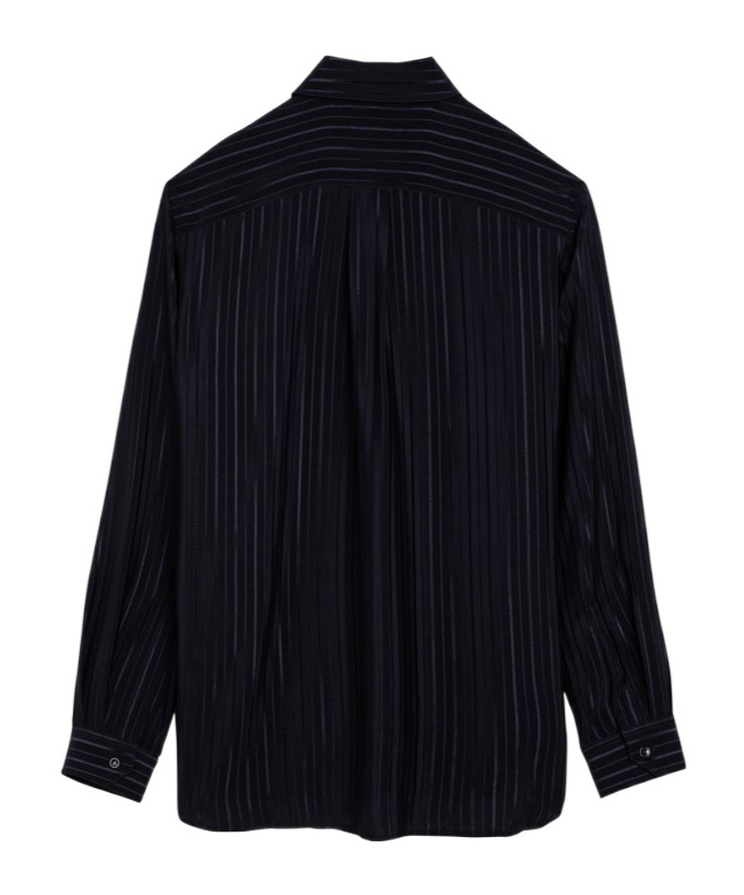 Saint Laurent Navy Blue Striped Silk Shirt Women In Black