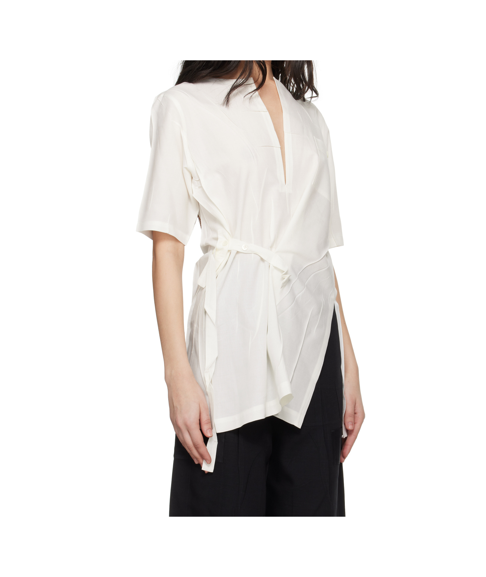 Issey Miyake White Pressed Form Blouse In White