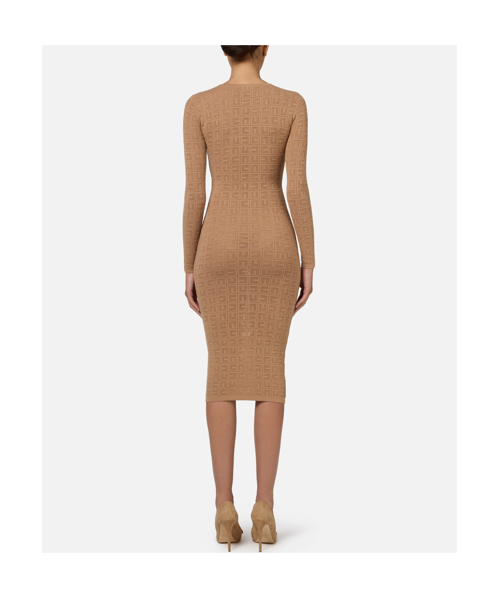 ELISABETTA FRANCHI LOGO MESH MIDI DRESS