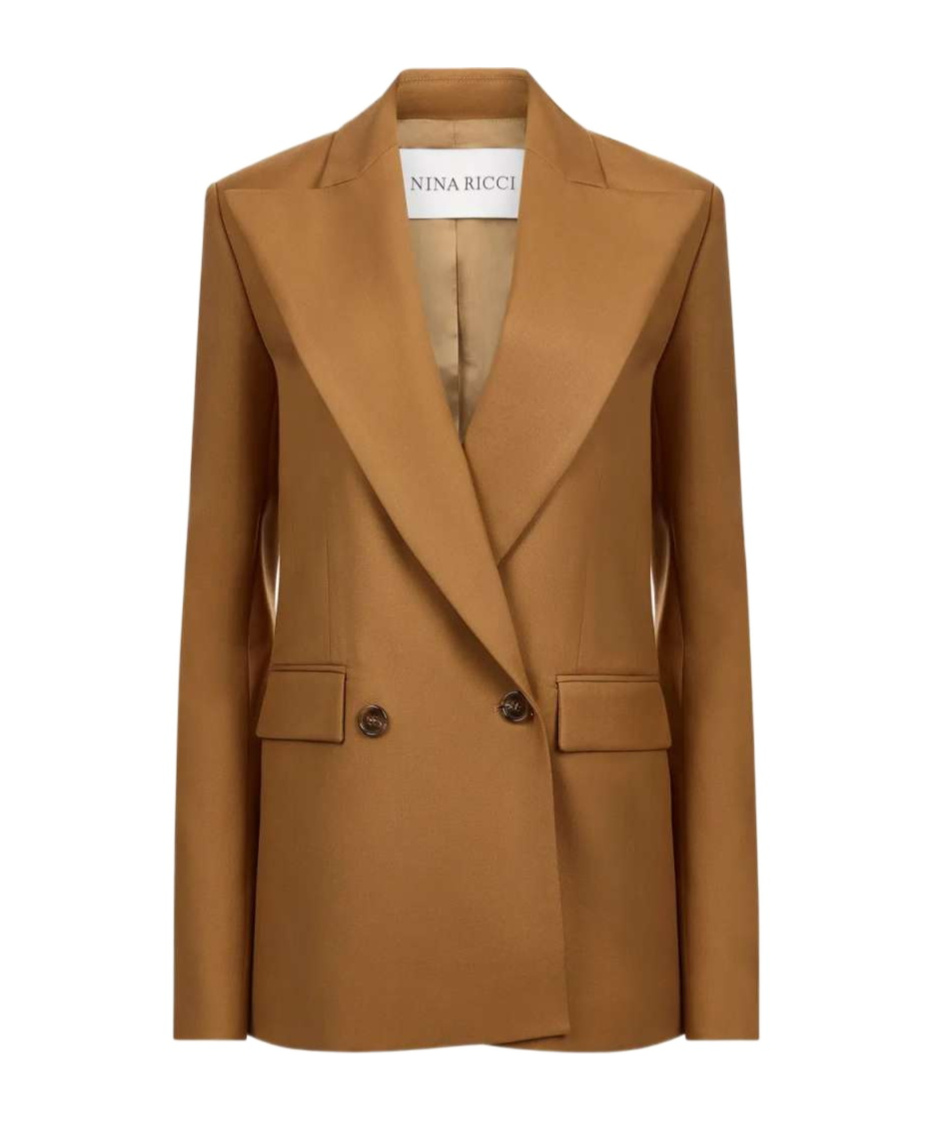 Nina Ricci Double-breasted Jacket In Wool Gabardine In Brown