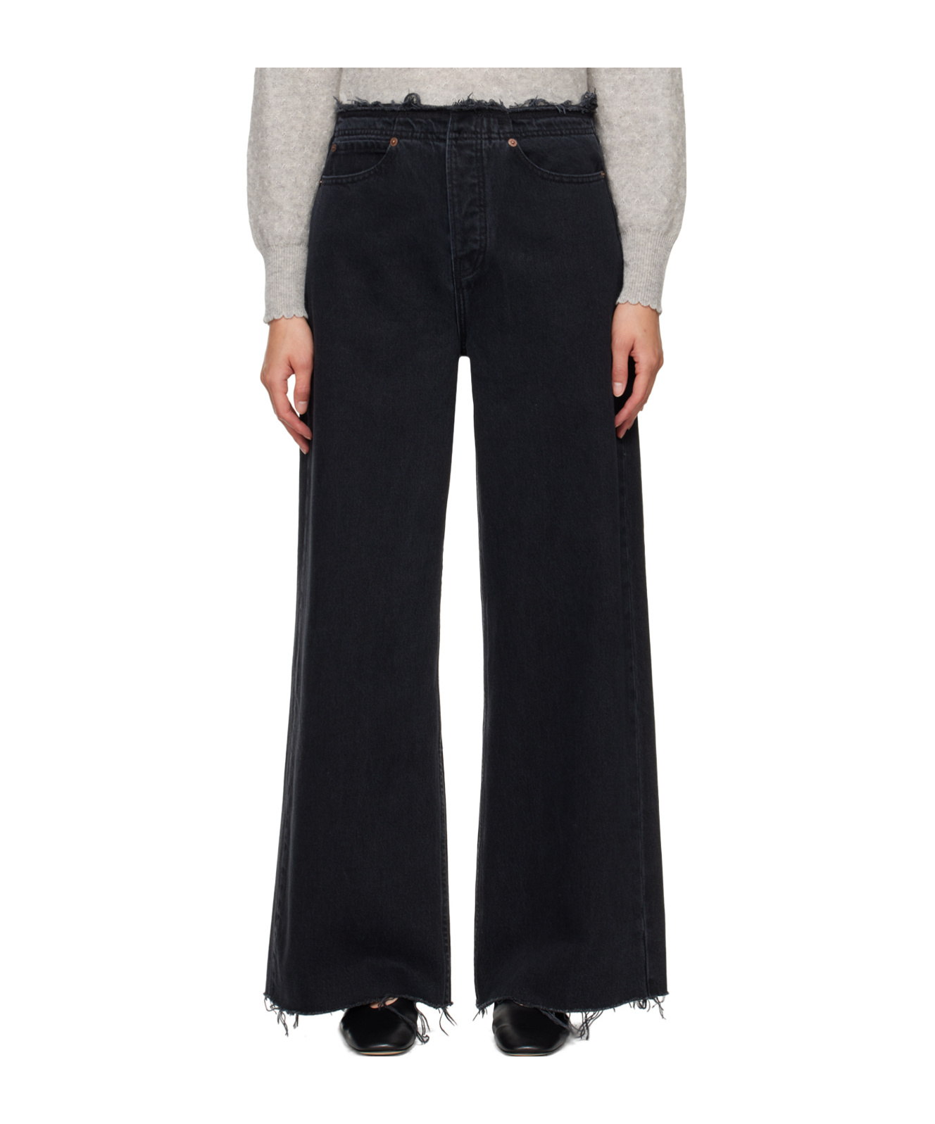 Frame Le Low Baggy Wide Leg Trimmed Jeans Pants In Black