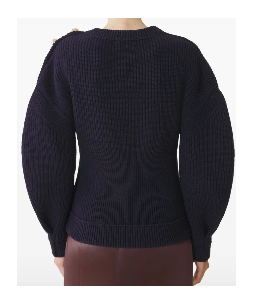 Lanvin Ribbed-knit Button-detail Sweat In Blue