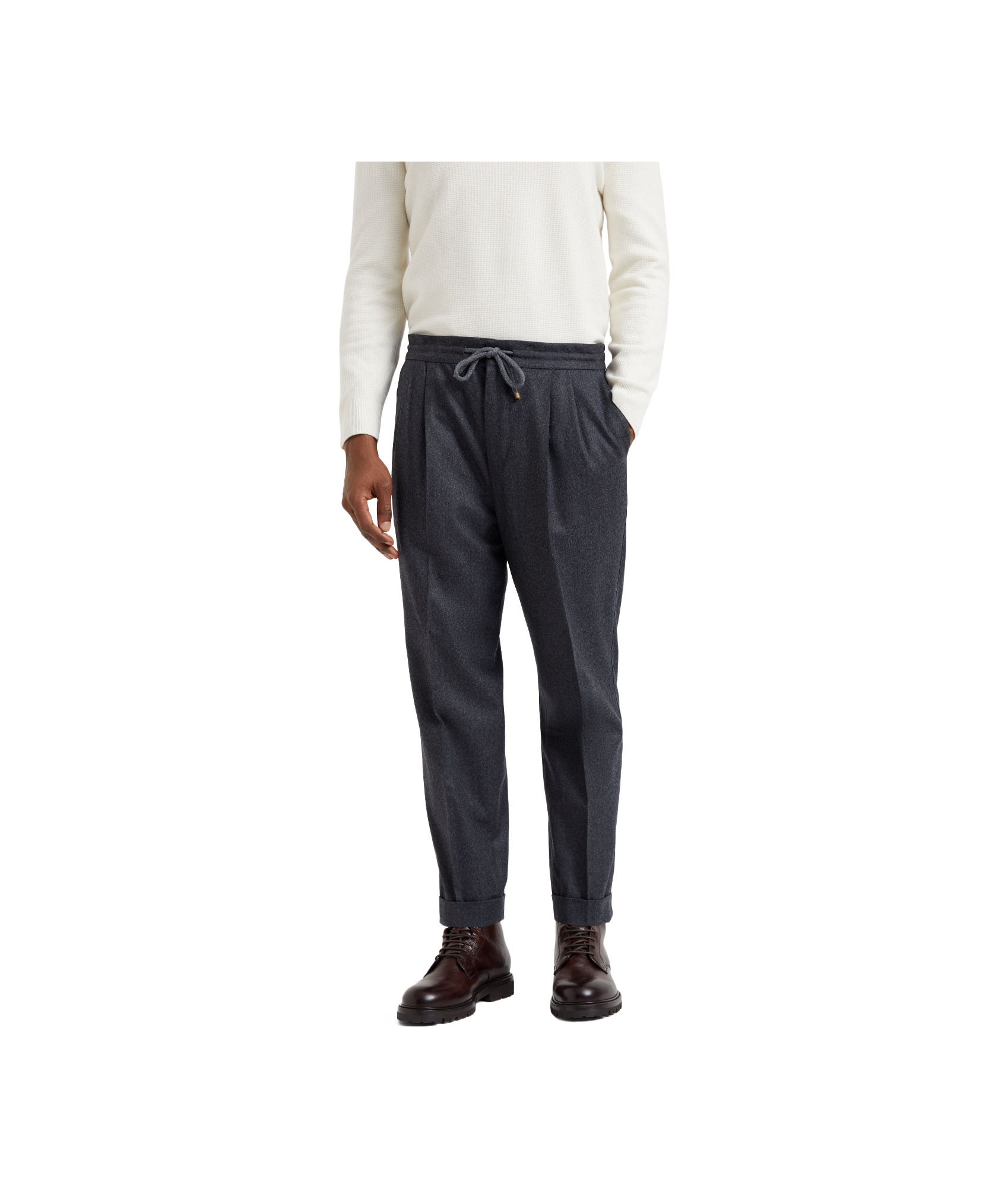 Brunello Cucinelli Drawstring-waistband Wool Tapered Trousers In Black