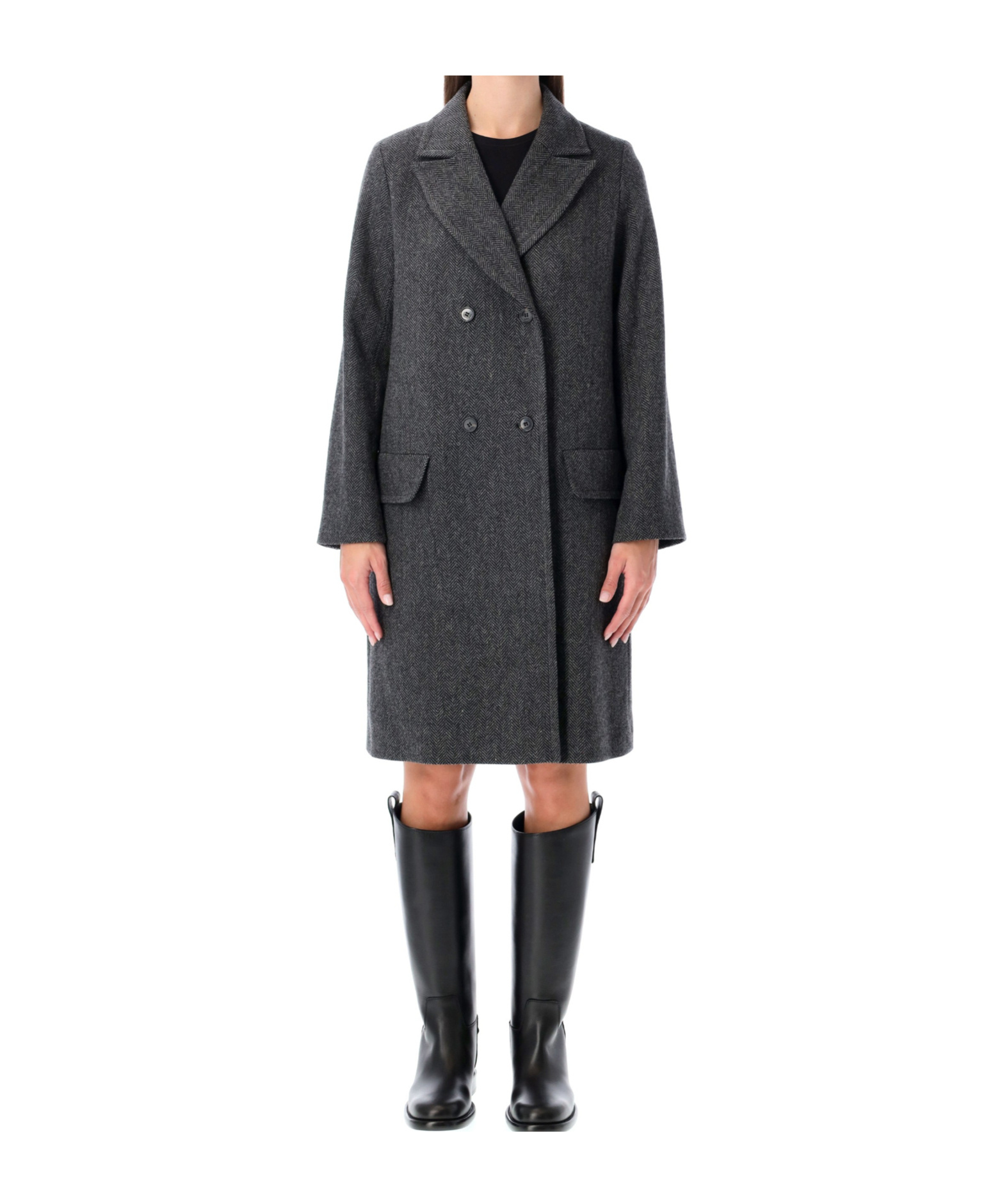 Apc A.p.c. Ginny Wool Double-breasted Coat In Black