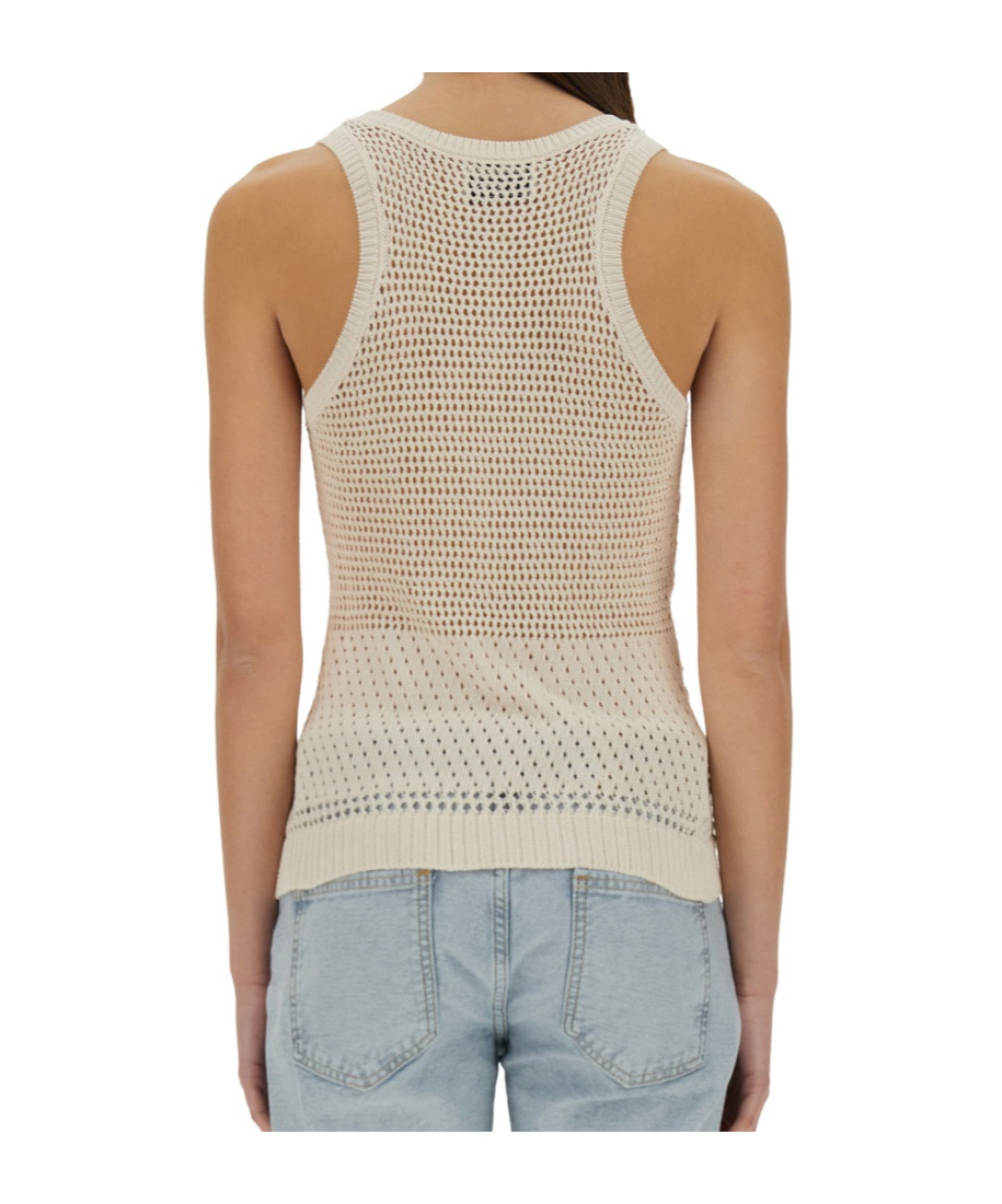 Moschino Jeans Mesh Top With Logo In Neutral