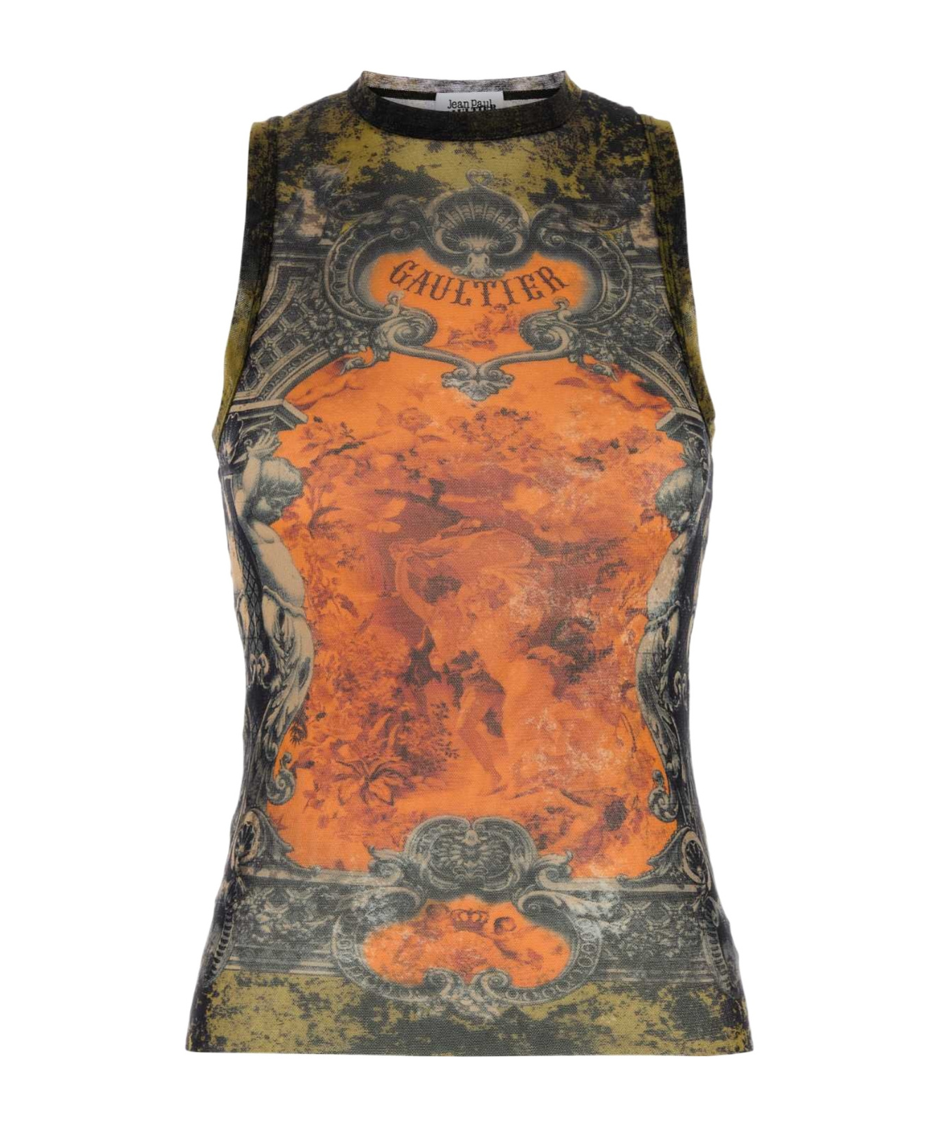 Jean Paul Gaultier Mesh Tank Top Printed Medaillon Woman Multicolor In Multi
