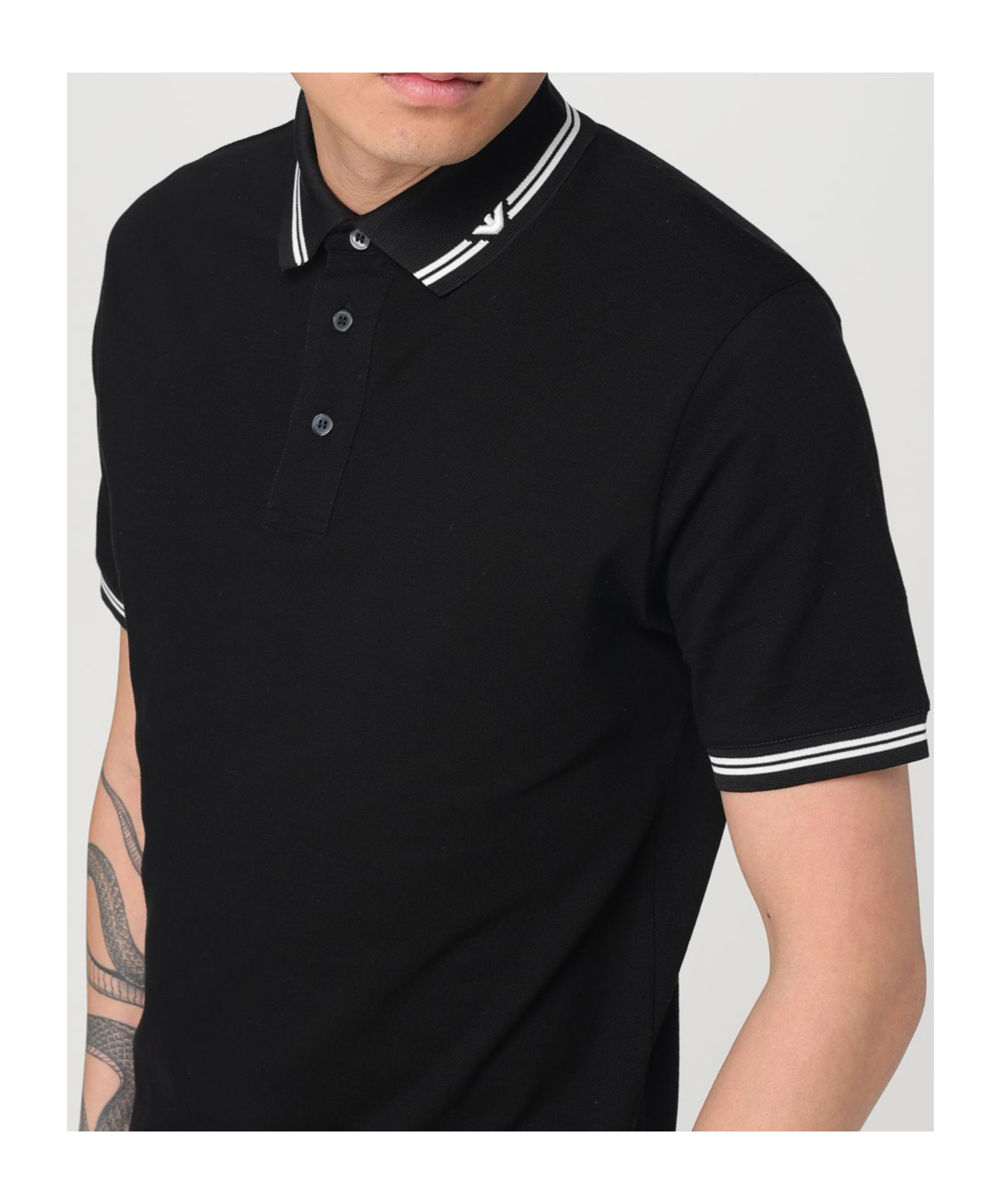 Emporio Armani Classic Piqué Polo Shirt With Polished Collar In Black