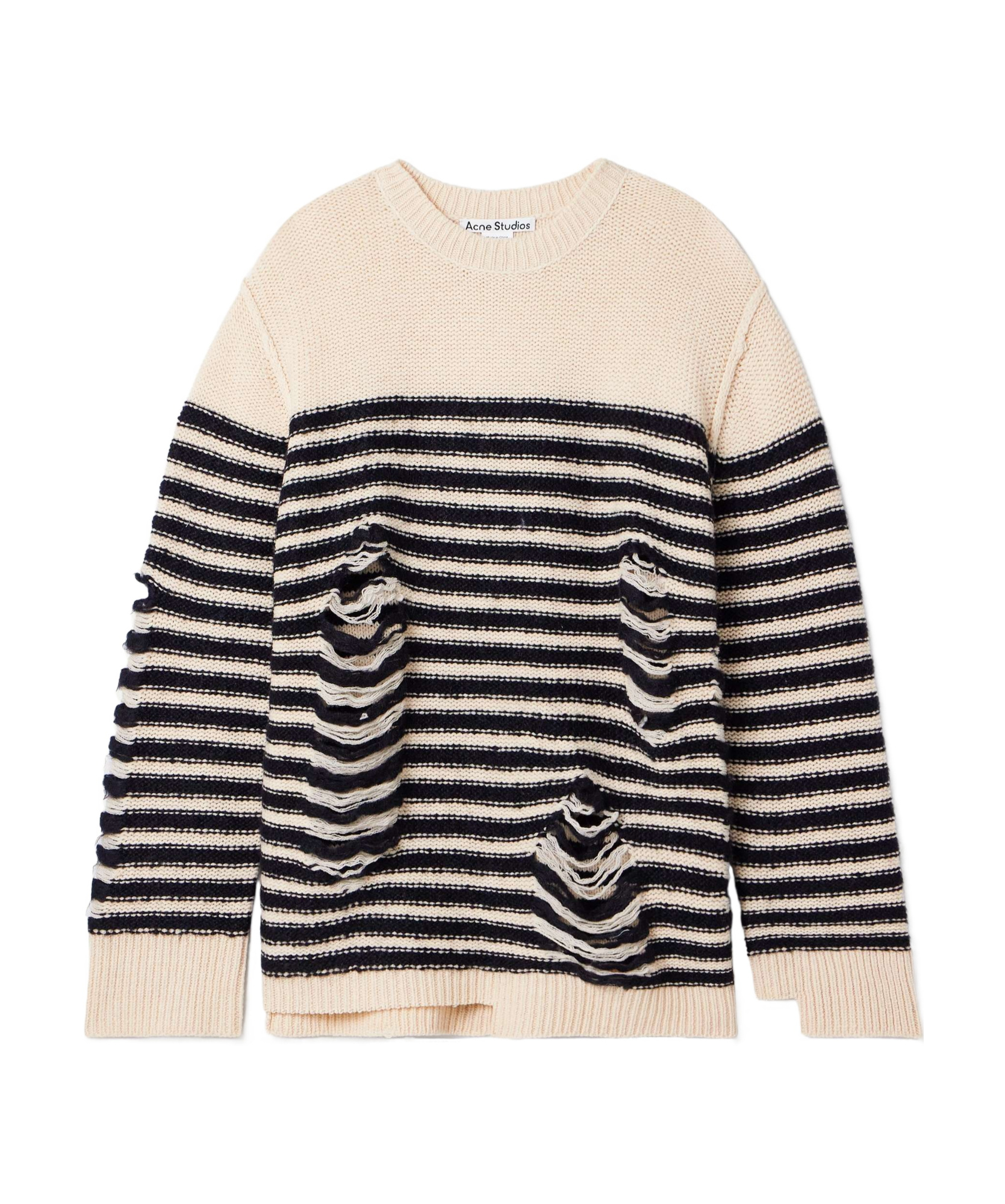 Acne Studios Distressed Striped Wool-blend Sweater In Nude