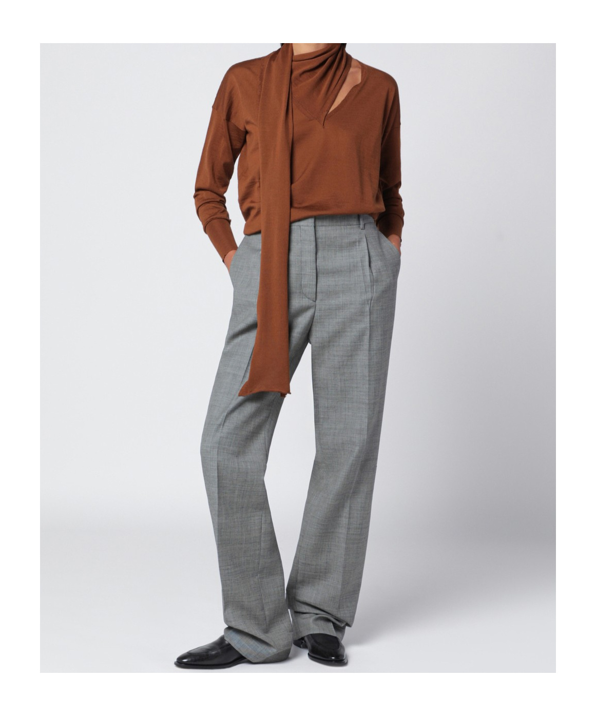 Roberto Collina Sweater Featuring Scarf And Cut-out Design In Brown