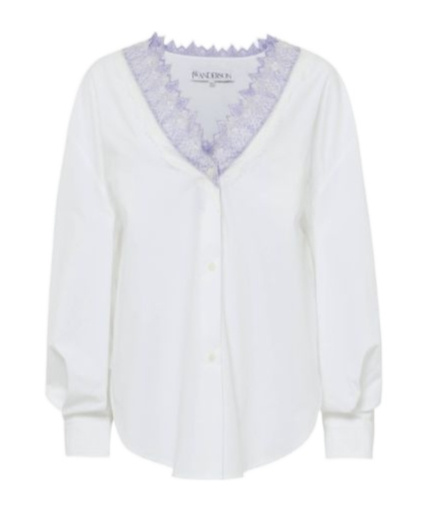 Jw Anderson Lace Trim V-neck Cotton Blouse In White