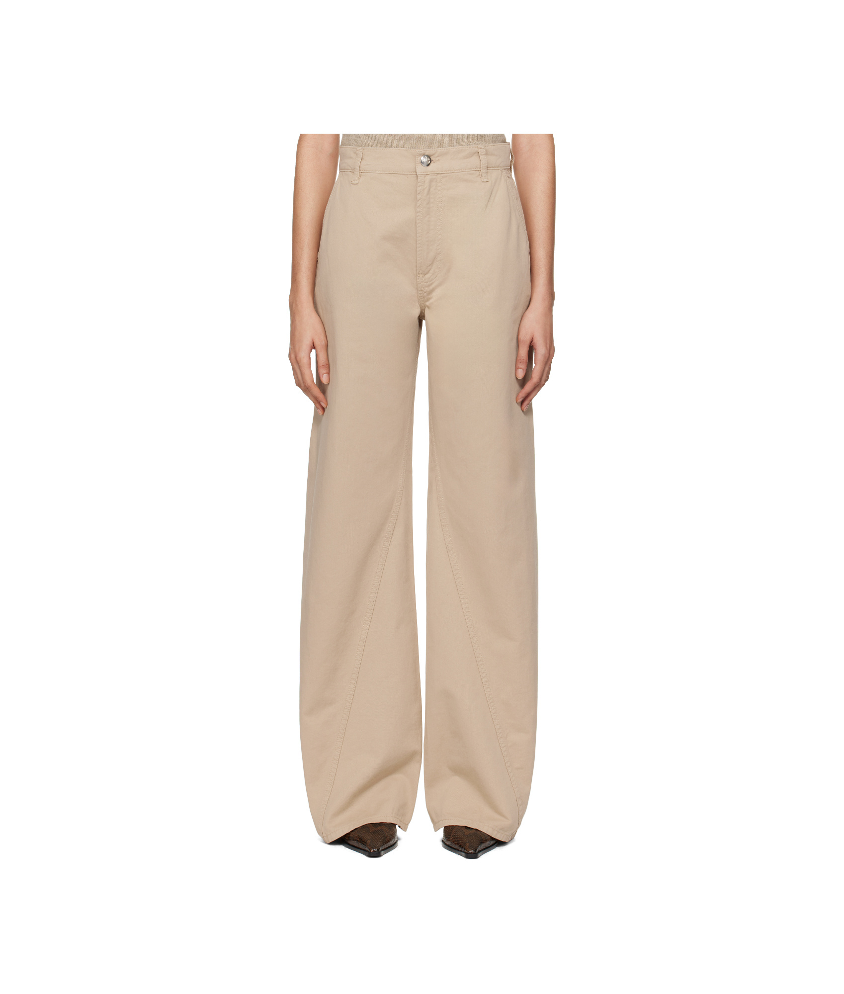 Shop Anine Bing Briley Curved-seam Twill Trousers In Nude