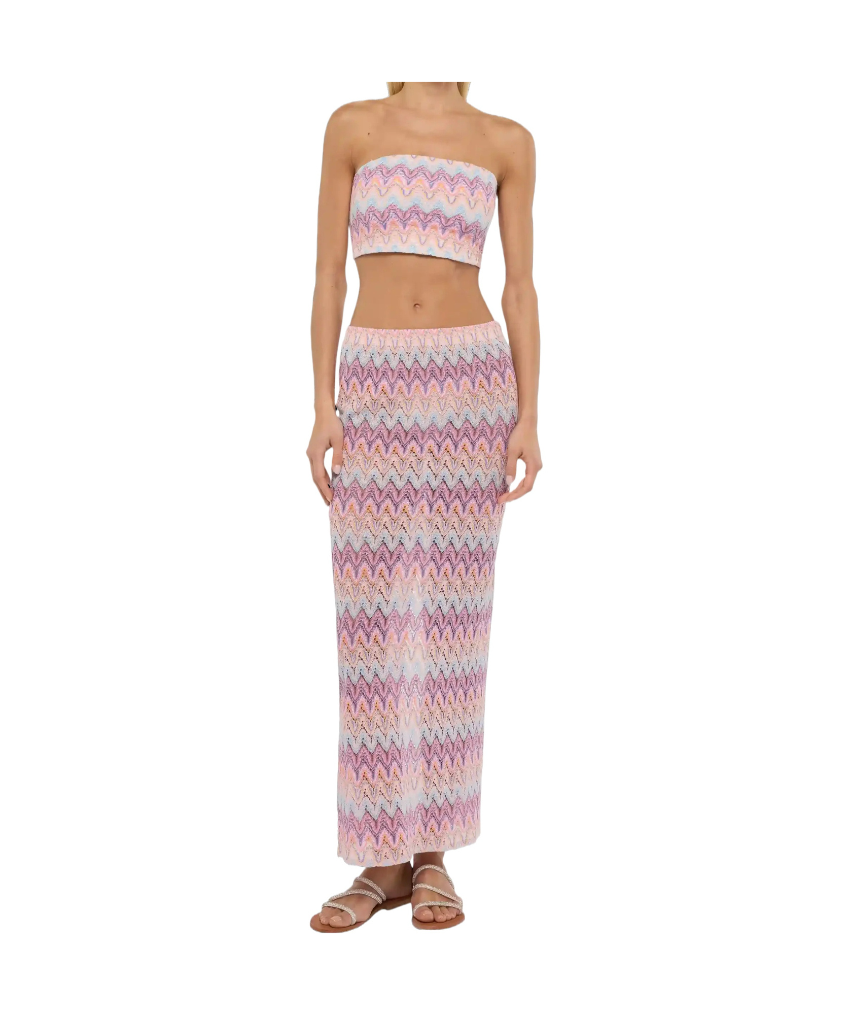 Mc2 Saint Barth Caytlin Long Raschel Skirt With Pastel Chevron Pattern