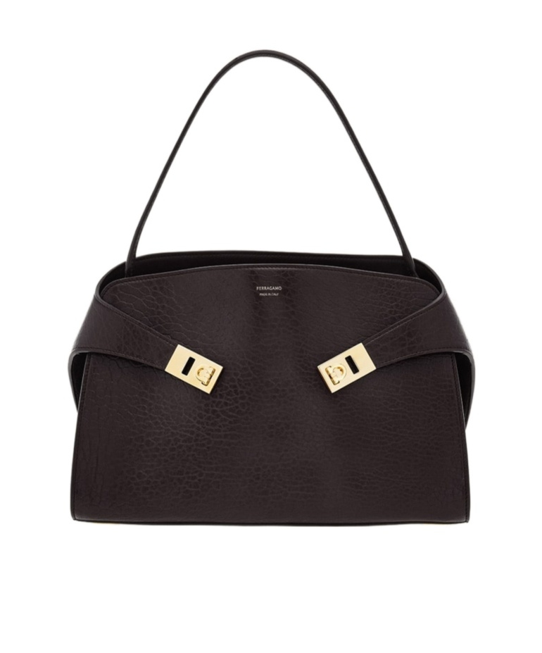 Ferragamo Medium Hug Gancini-buckles Shoulder Bag In Brown