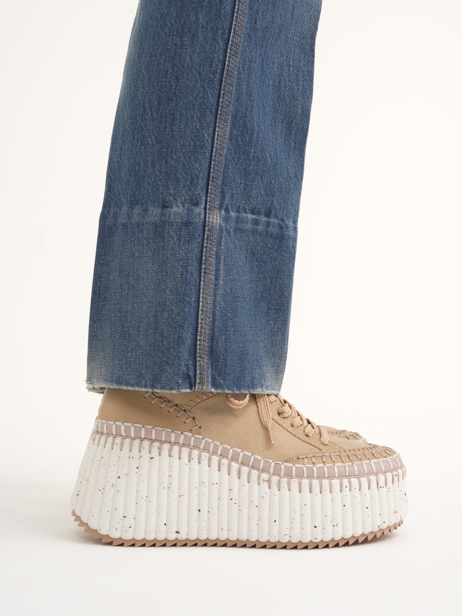 Chloé Nama Mixed Leather Stitch Platform Sneakers In White