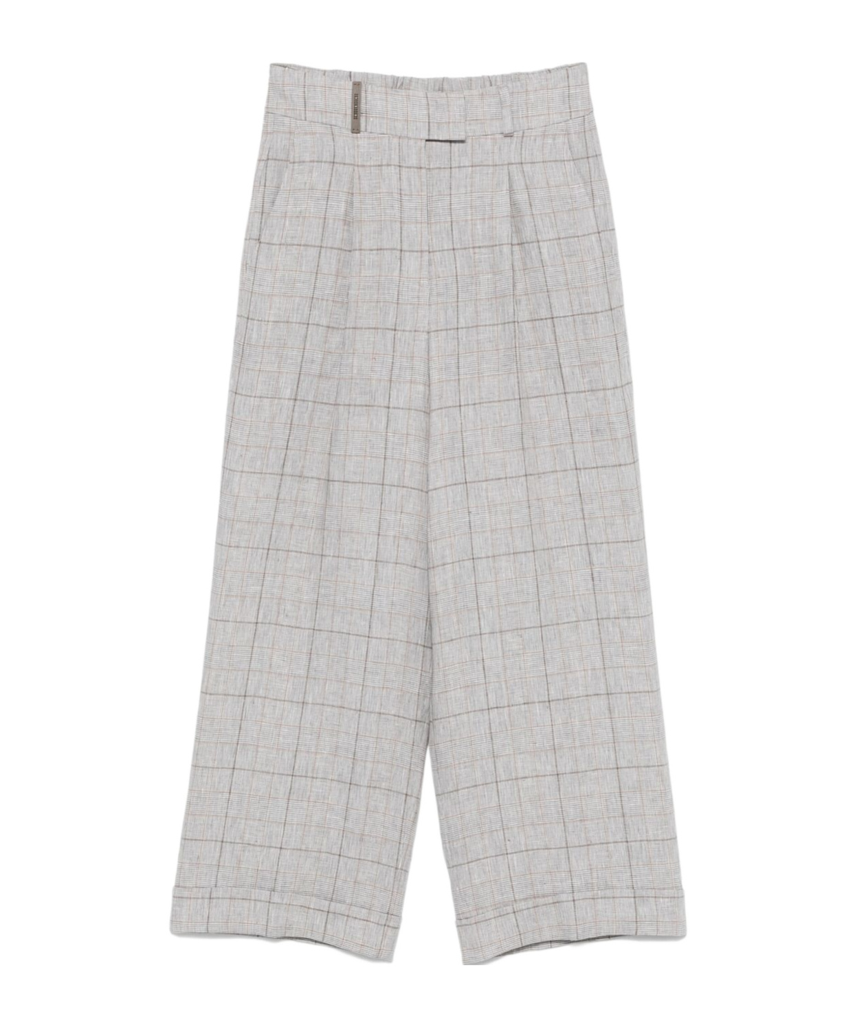 Peserico High-waisted Wide-legged Trousers With Subtle Check Pattern In White