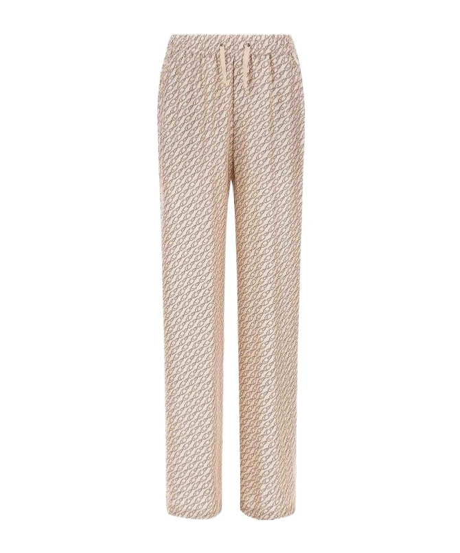Herno Iconic Print Silk Trousers With Drawstring Waist In Neutral