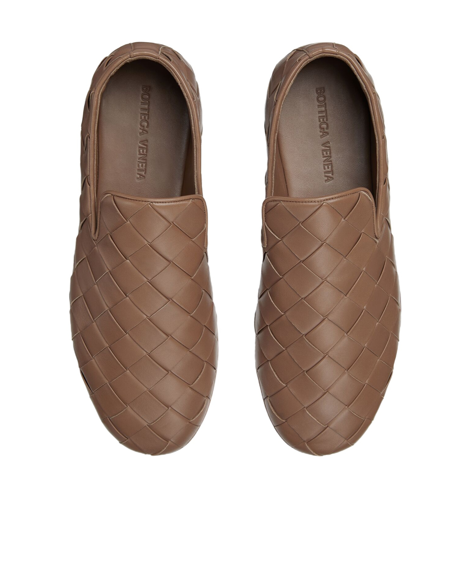 Bottega Veneta Leather Intrecciato Weave Slip-on Shoes In Brown