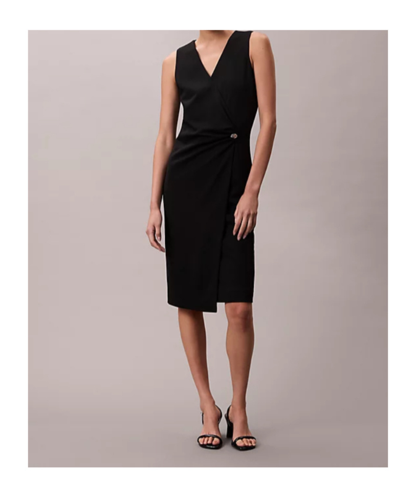 Calvin Klein Stretch Crepe Sleeveless Dress In Black