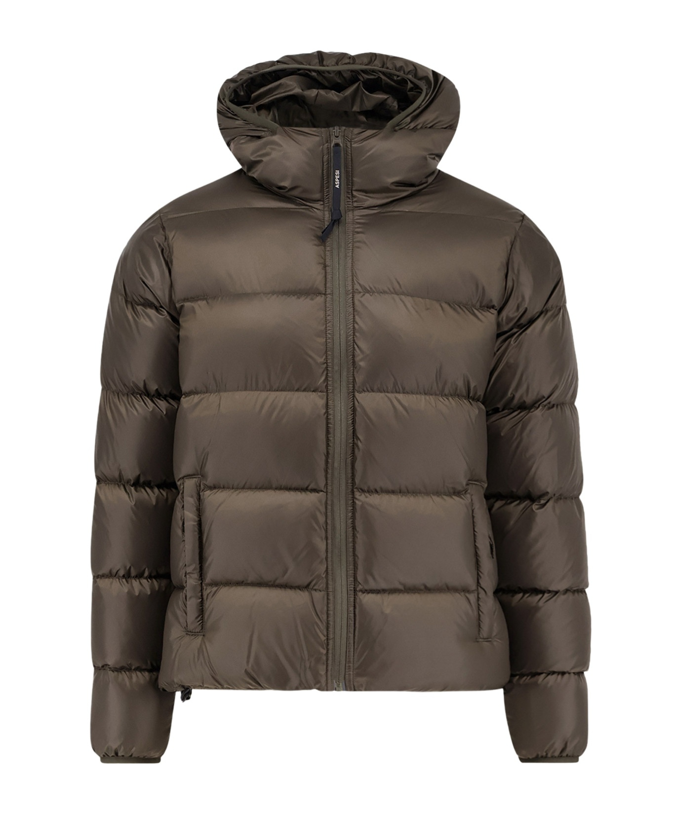 Aspesi Nylon Down Jacket Featuring Adjustable Elements In Brown