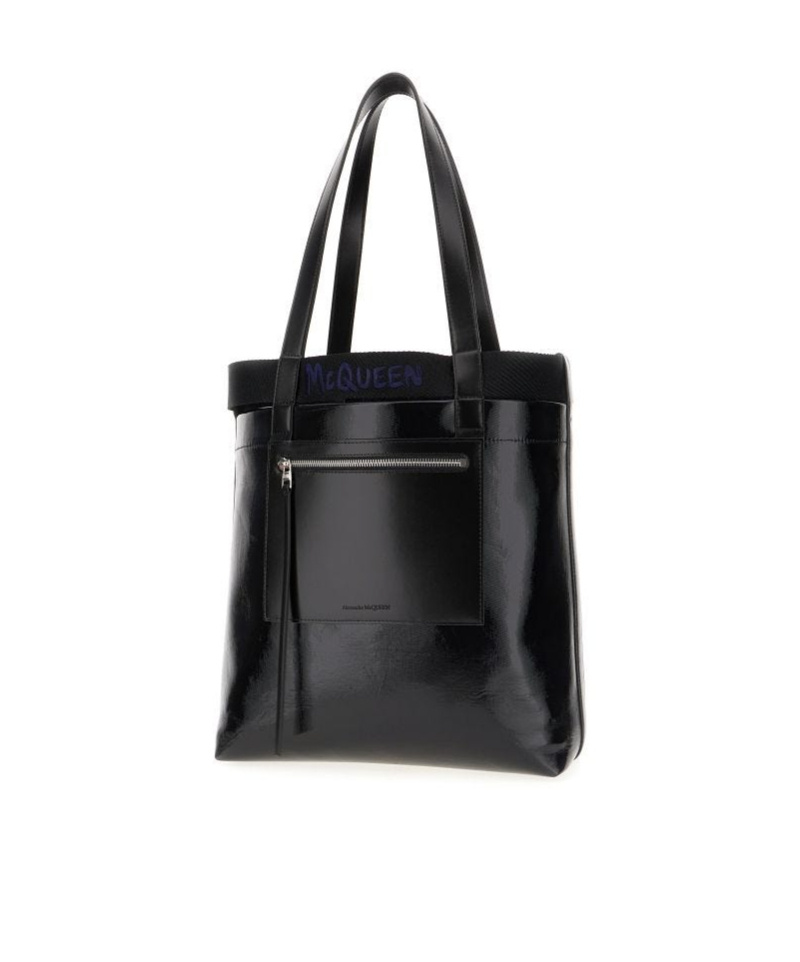 Alexander Mcqueen Glossy Finish Shopping Bag With Dual Handles In Black