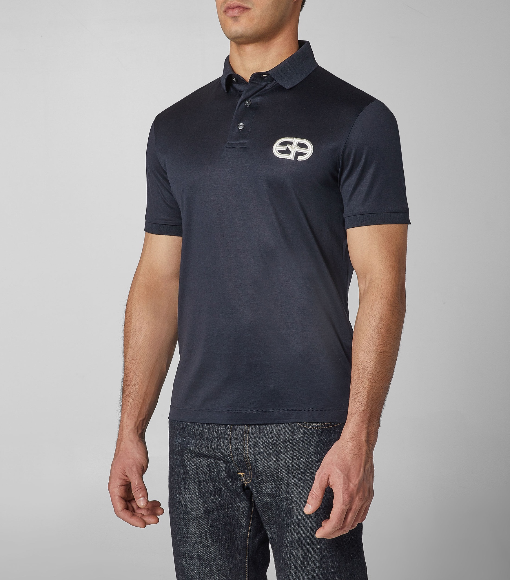 Emporio Armani Embroidered Logo Polo Shirt In Blue