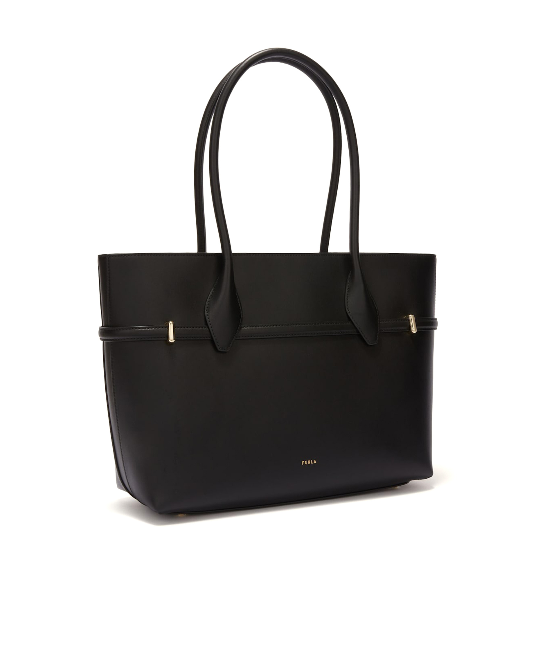 Furla Shopping Bag Goccia L Black Leather In Black