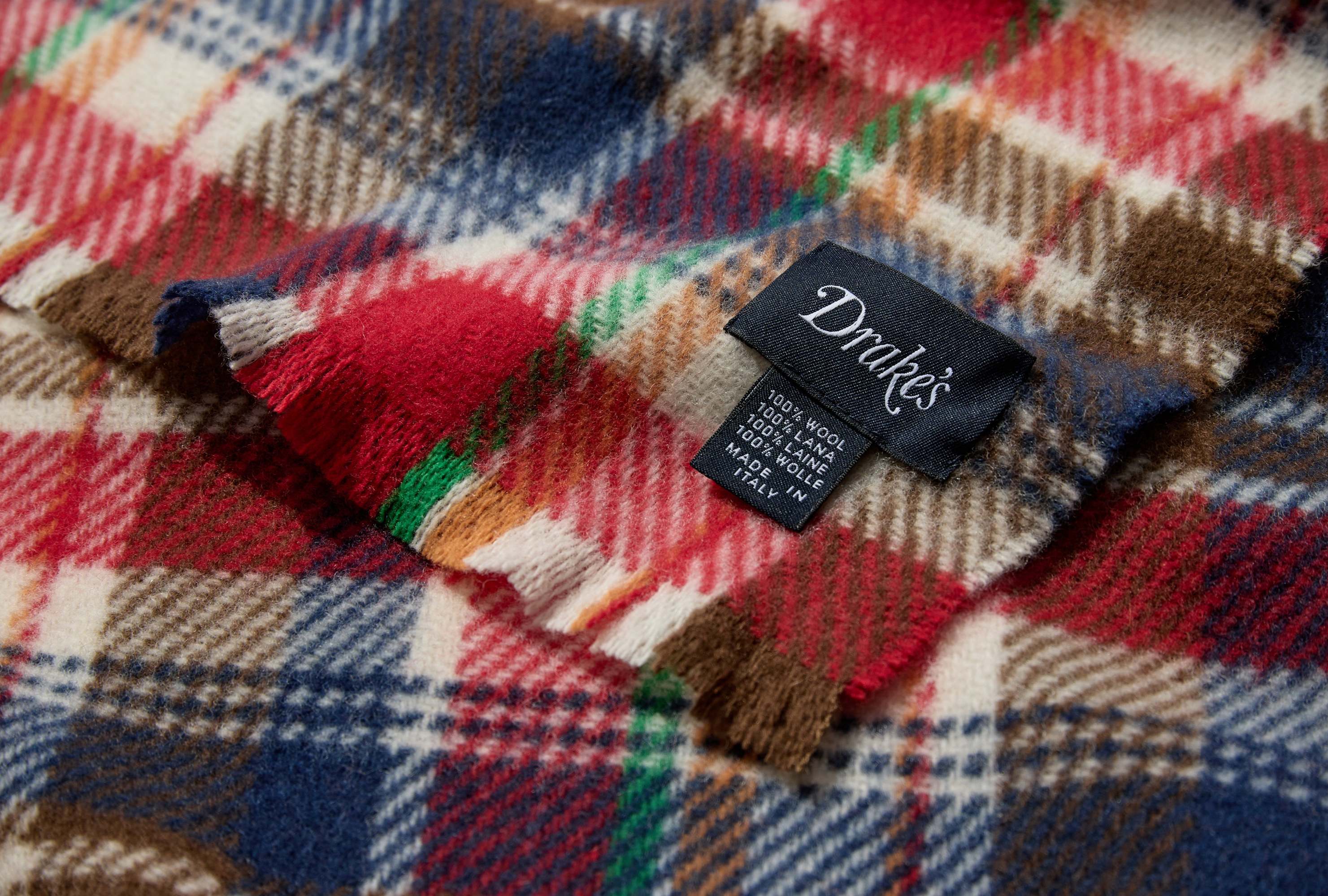 Drake's London Plaid Scarf In Multicolor