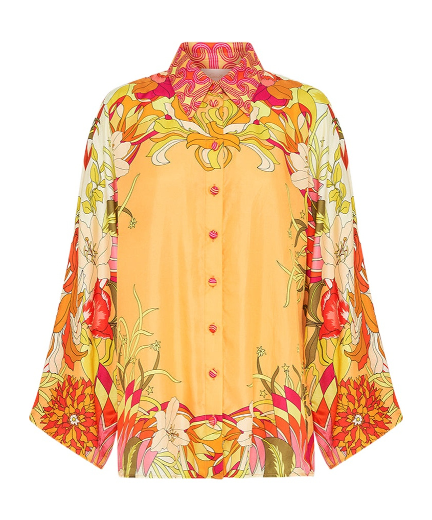 Camilla The Flower Child Society Silk Blouse In Yellow