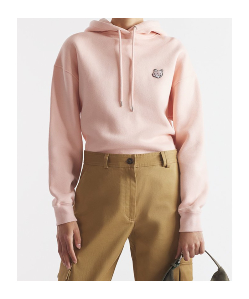 Shop Maison Kitsuné Fox Head Patch Drawstring Hoodie In Pink