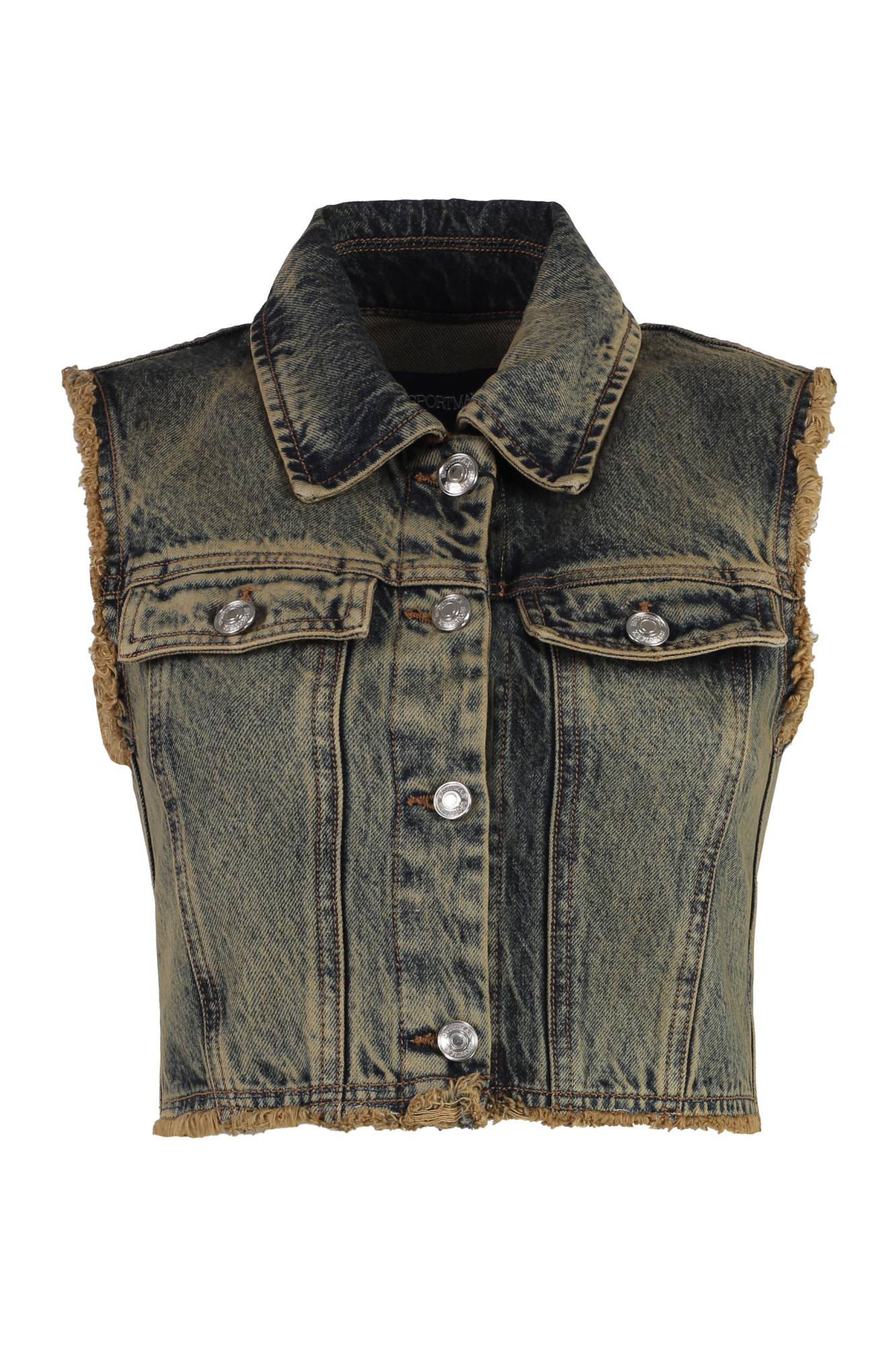 Shop Sportmax Scire Frayed Denim Waistcoat In Black