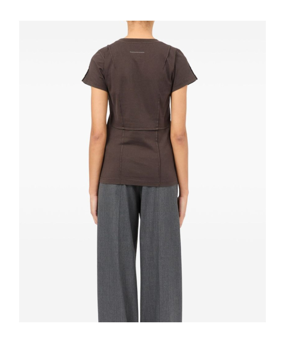 Mm6 Maison Margiela Panelled Short-sleeve T-shirt In Brown