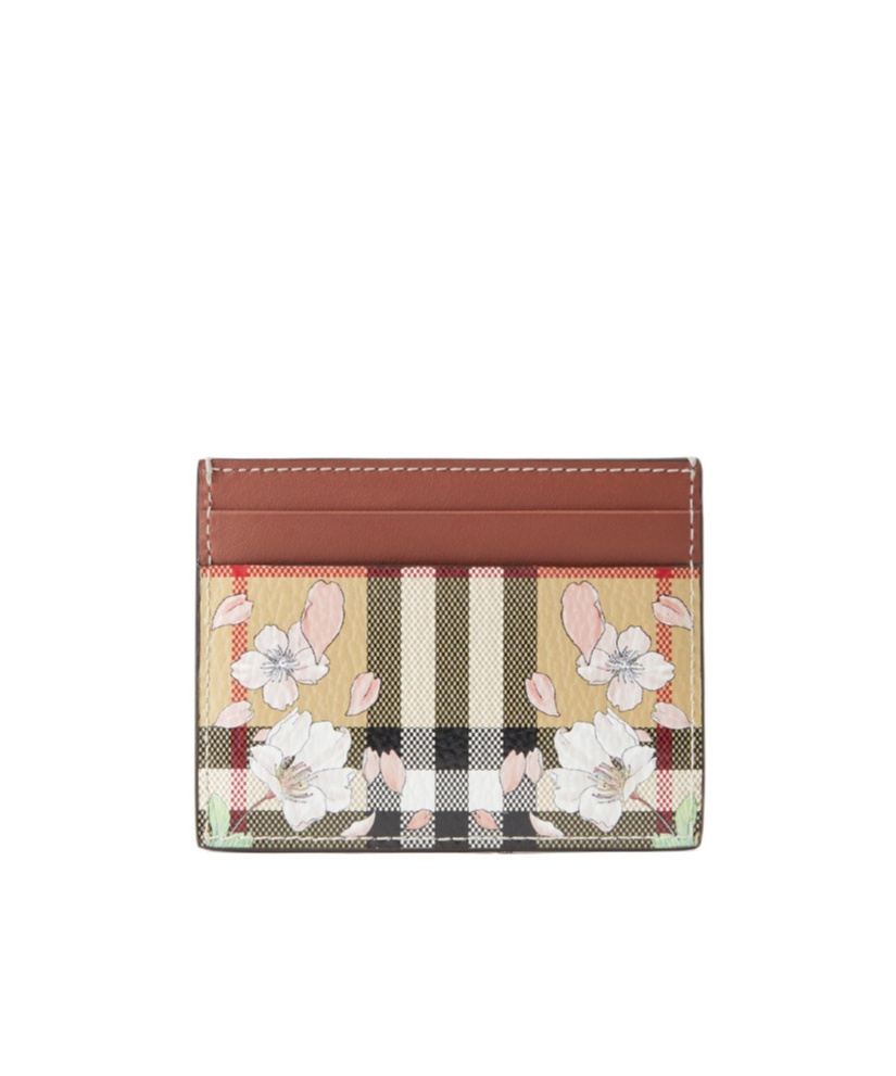 Burberry Floral-check Leather Wallet In Multicolor