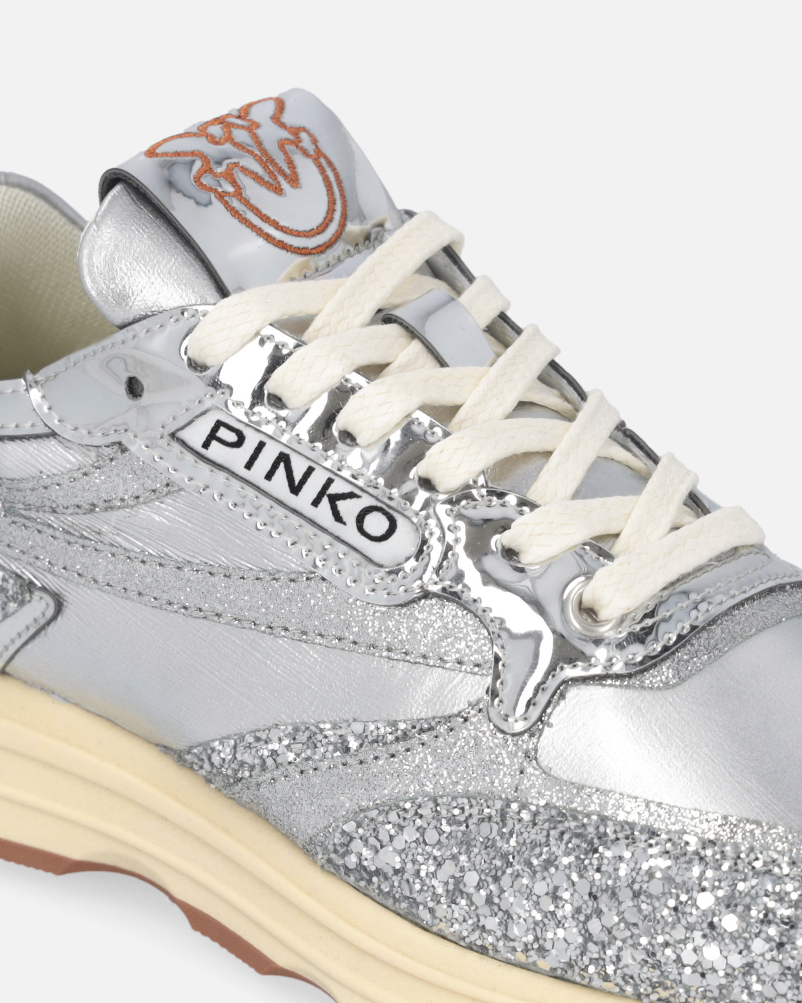 Pinko Silver Glittery Laminated Sneakers In Silver
