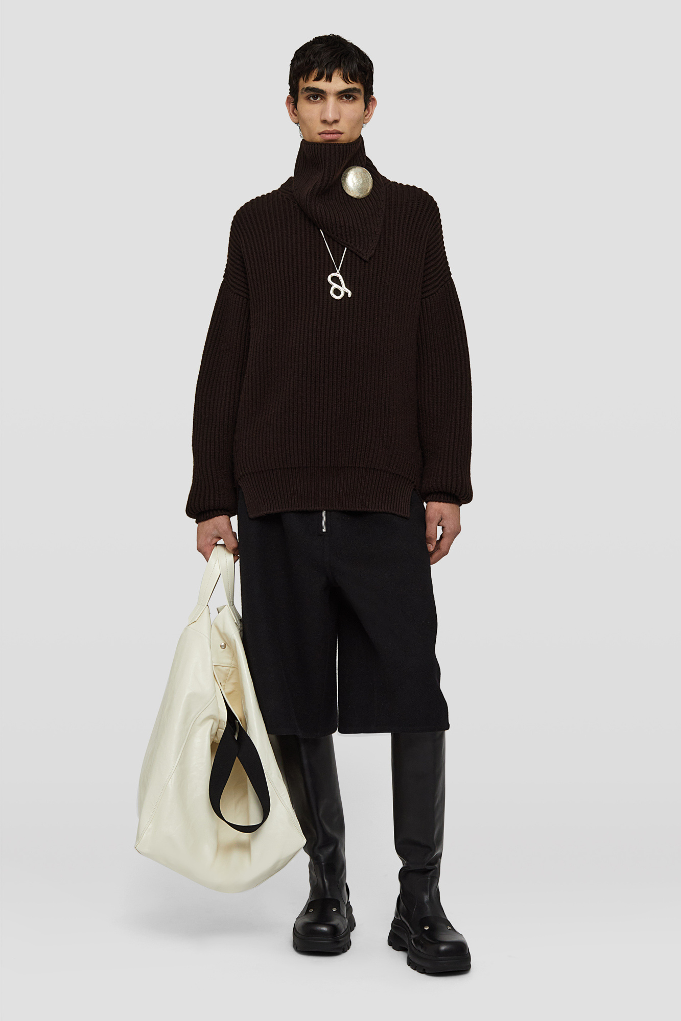 Jil Sander Wide-leg Felted Shorts In Black