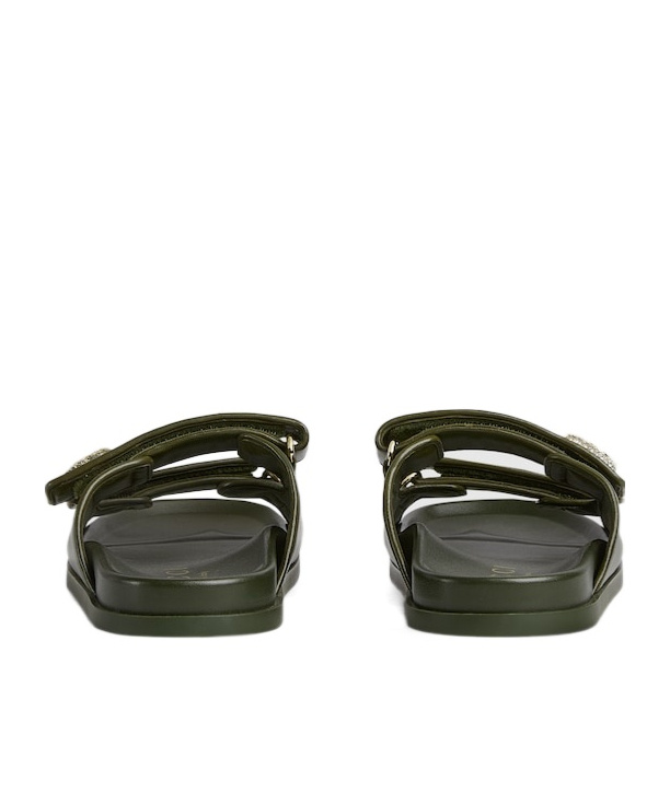 Gucci Crystal Double Strap Flat Sandals In Green