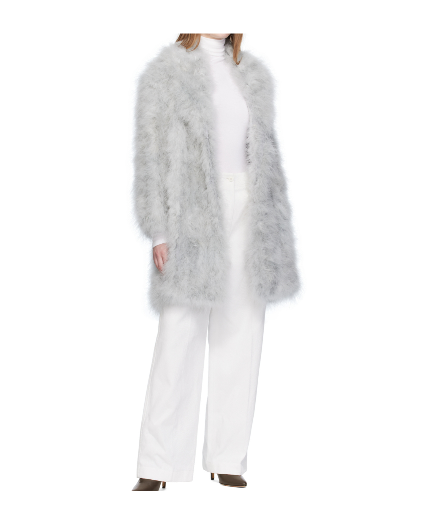 Yves Salomon Feather Shawl Collar Coat In Gray