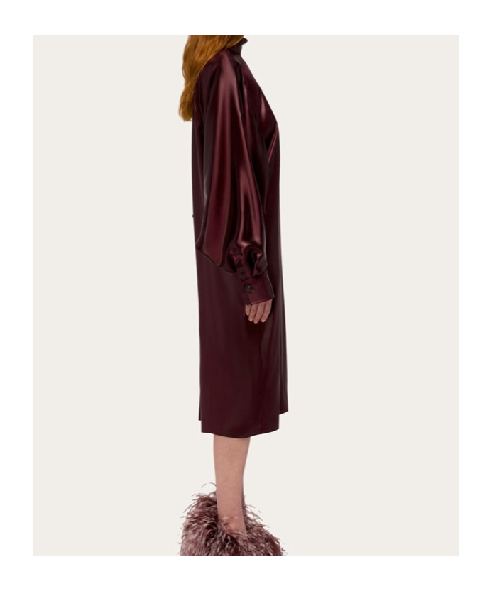 Shop Ferragamo Salvatore High-neck Long-sleeved Satin Dress In Red