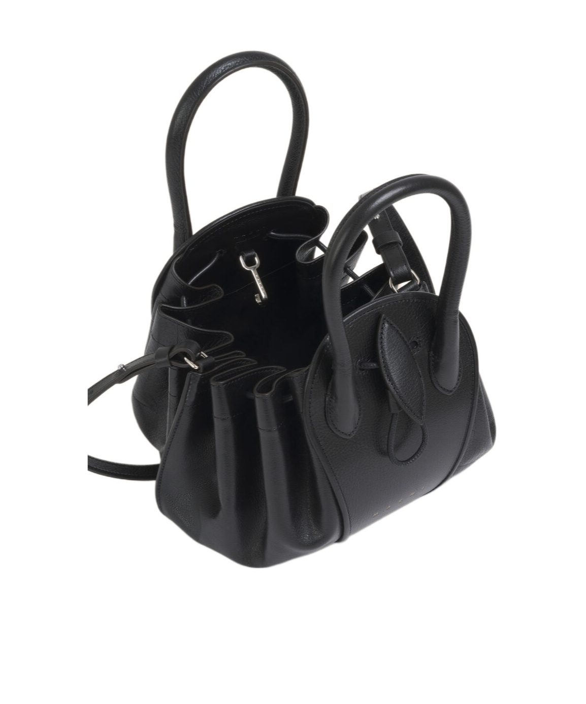 Marni Black Leather Tulipea Small Handbag In Black